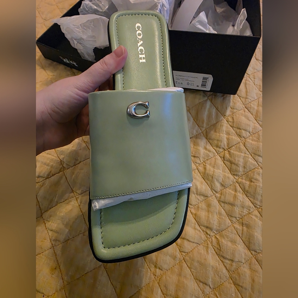 New In Box Coach Florence Leather Slides β Pale Pistachio Size 9.5B - Picture 5 of 13